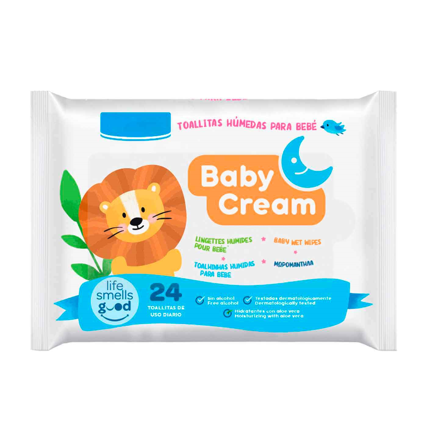 Tradineur - Toallitas húmedas para bebé Baby Cream - Incluye 24 Unidades - Material Natural - Incluye tapa.