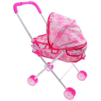 Tradineur - Cochecito para muñecas de plástico y metal, carrito de juguete infantil, navidad, cumpleaños, regalo, niños, rosa, 54 x 34,5 x 27,5 cm, modelo aleatorio