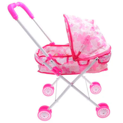 Tradineur - Cochecito para muñecas de plástico y metal, carrito de juguete infantil, navidad, cumpleaños, regalo, niños, rosa, 54 x 34,5 x 27,5 cm, modelo aleatorio