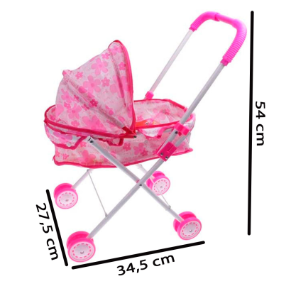 Tradineur - Cochecito para muñecas de plástico y metal, carrito de juguete infantil, navidad, cumpleaños, regalo, niños, rosa, 54 x 34,5 x 27,5 cm, modelo aleatorio