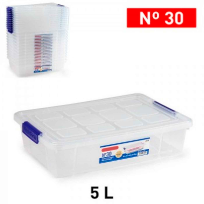 Tradineur - Caja de plástico transparente de 9 x 37 x 26 cm, con capacidad de 5 litros, Contenedor de plástico para almacenamiento con tapa válida para interior e exterior.