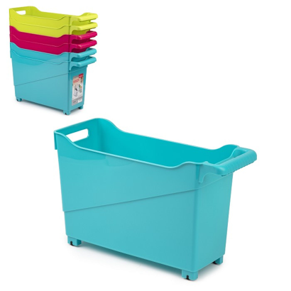 Tradineur - Carrito de plástico multiusos, de 27,8 x 45 x 16,8 cm, con ruedas y de color surtido. Cesta para diversos usos con ruedas para moverlo. Cesto para organización y almacenamiento.