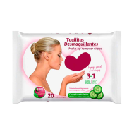 Tradineur - Toallitas desmaquillantes con perfume de pepino - 3 en 1, Limpia, suaviza y perfuma - Incluye 20 Toallas.