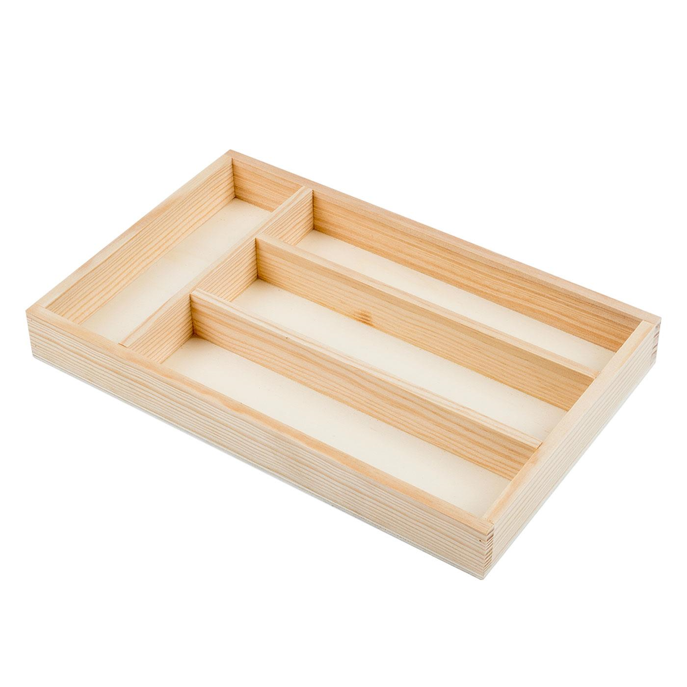 Tradineur - Cubertero, organizador de cubiertos de madera, 4 compartimentos, bandeja, porta utensilios, 30,8 x 19,7 x 4,2 cm