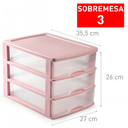 Tradineur - Cajonera de sobremesa - Fabricado en España - 3 Cajones Transparentes - Torre de almacenaje, armario, baño, oficina