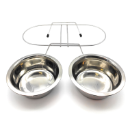 Tradineur - Comedero doble para mascotas de acero inoxidable con soporte elevado 35,5 x 16,7 x 8,3 cm, cuenco doble para perros y gatos antideslizante, tazones de alimentación para comida y agua