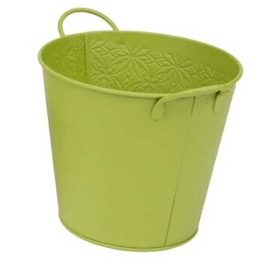 Tradineur - Cubo de latón de 14,5 cm de alto y 16 cm de diámetro, de color surtido, ideal para utilizarlo como maceta. Cubeta con diseño de flores, especial para el uso en jardinería, con asas