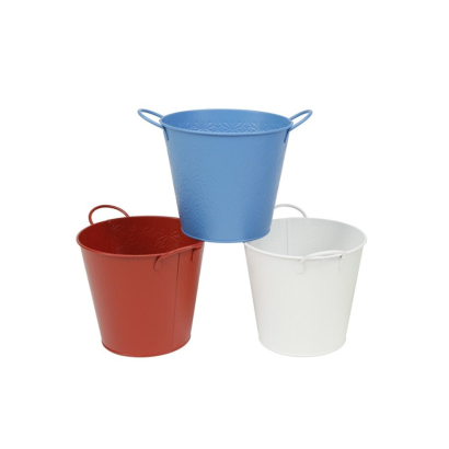 Tradineur - Cubo de latón de 14,5 cm de alto y 16 cm de diámetro, de color surtido, ideal para utilizarlo como maceta. Cubeta con diseño de flores, especial para el uso en jardinería, con asas