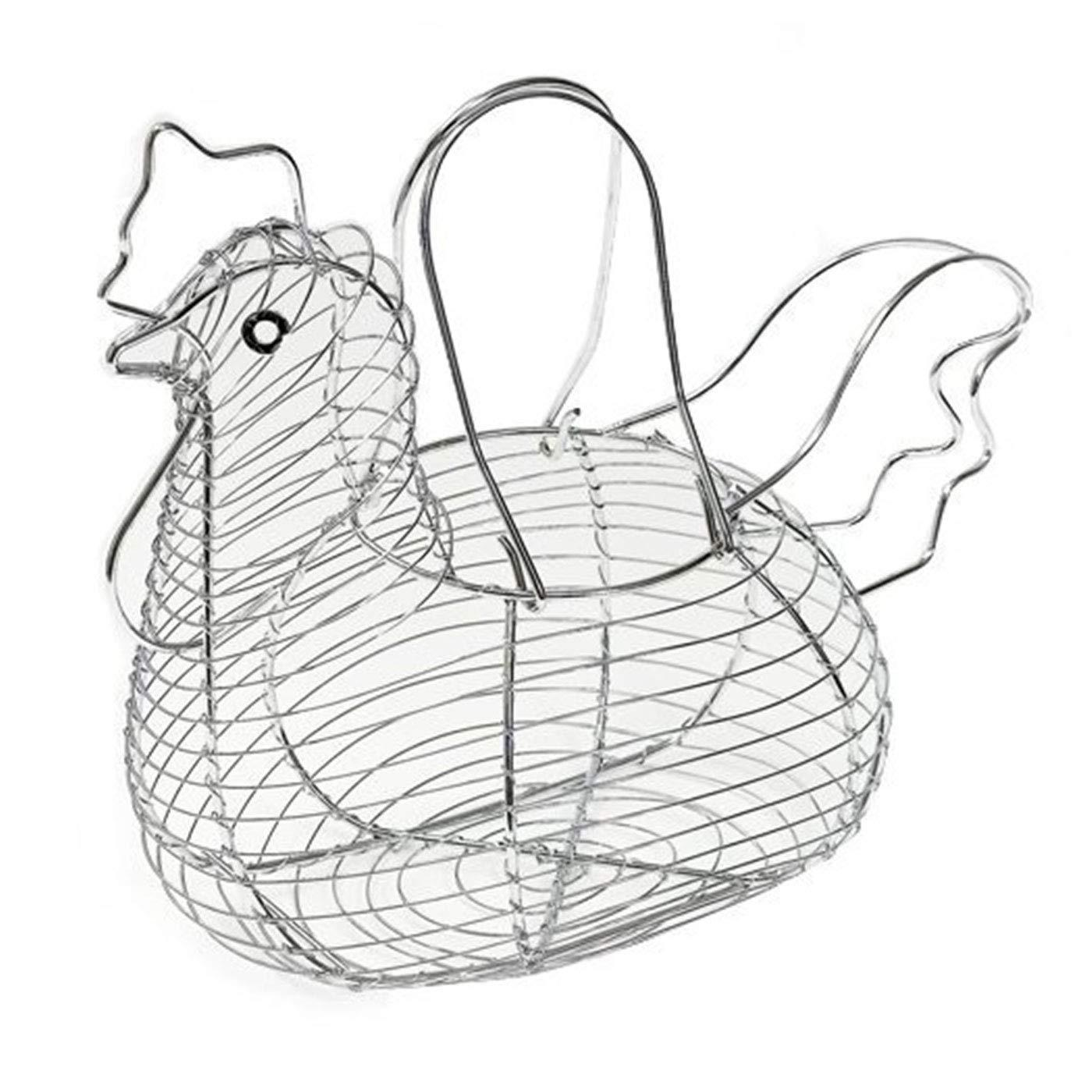 Tradineur - Huevera metálica con forma de gallina y asas 26 x 33 x 23 cm, cesta, recipiente para guardar huevos, decoración original para cocina, hogar