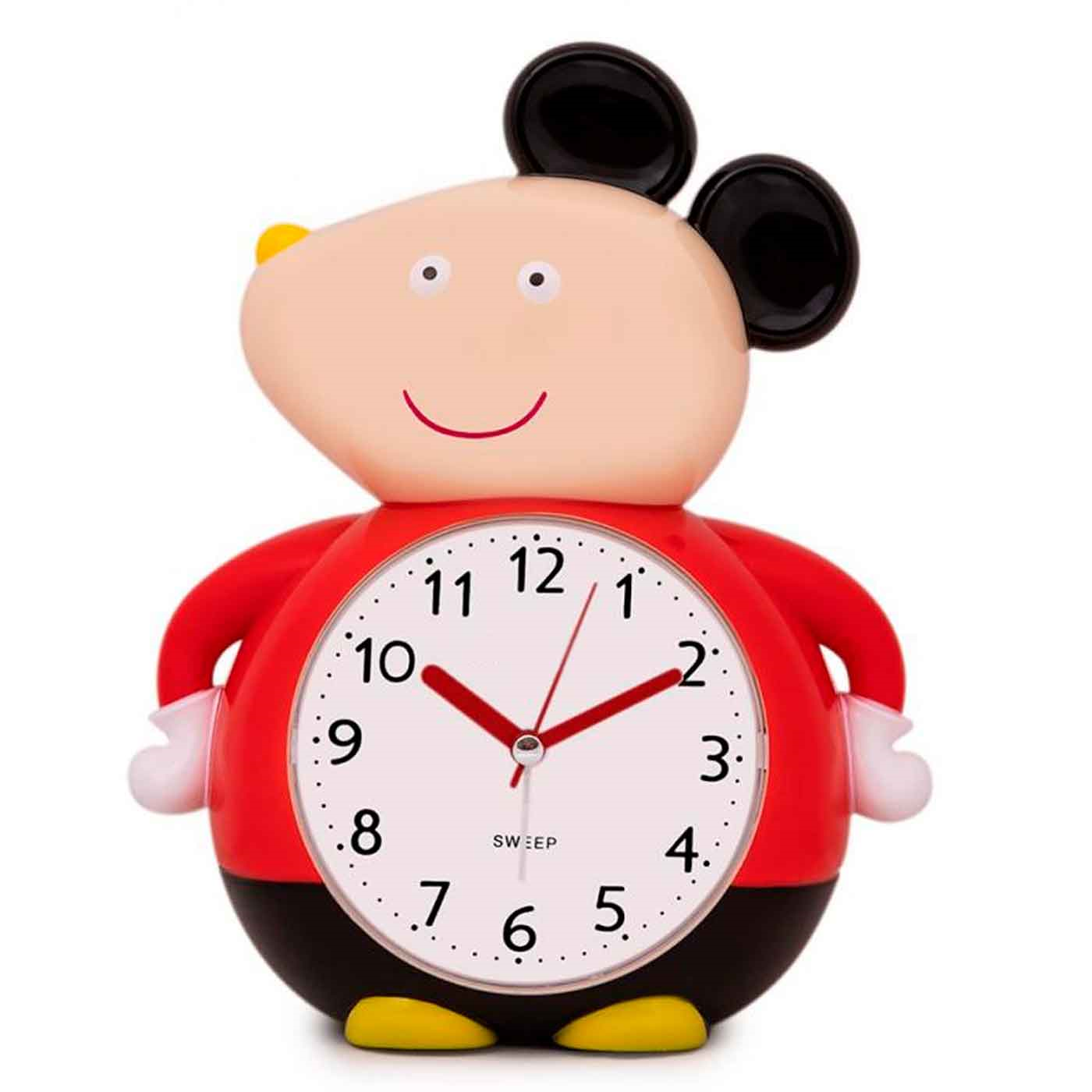 Tradineur - Reloj infantil analógico, despertador con diseño de ratón - Multifunciones - Fabricado en plástico resistente - 20 x 15 x 12 cm