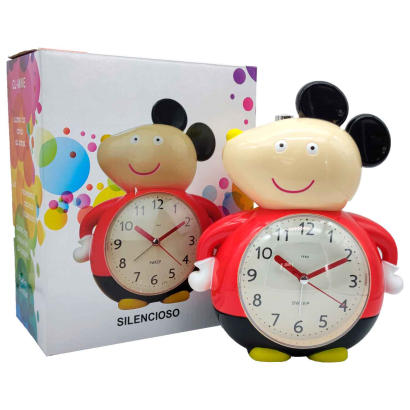 Tradineur - Reloj infantil analógico, despertador con diseño de ratón - Multifunciones - Fabricado en plástico resistente - 20 x 15 x 12 cm