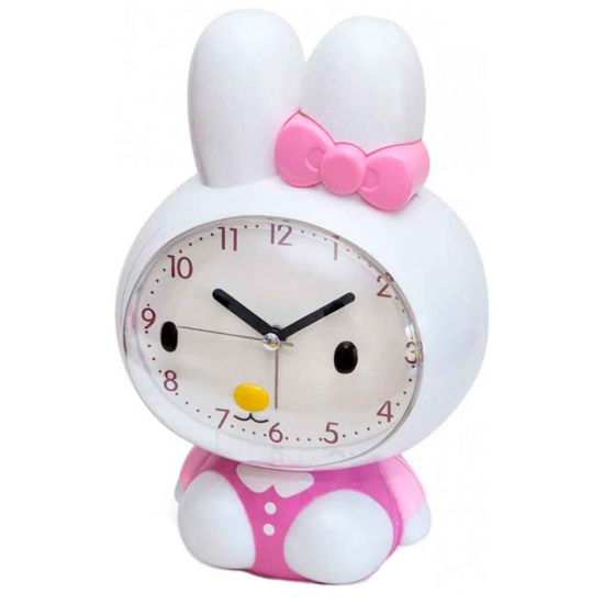 Tradineur - Reloj infantil analógico, despertador con diseño de conejo - Multifunciones - Fabricado en plástico resistente - 20 x 15 x 12 cm