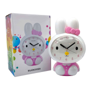 Tradineur - Reloj infantil analógico, despertador con diseño de conejo - Multifunciones - Fabricado en plástico resistente - 20 x 15 x 12 cm