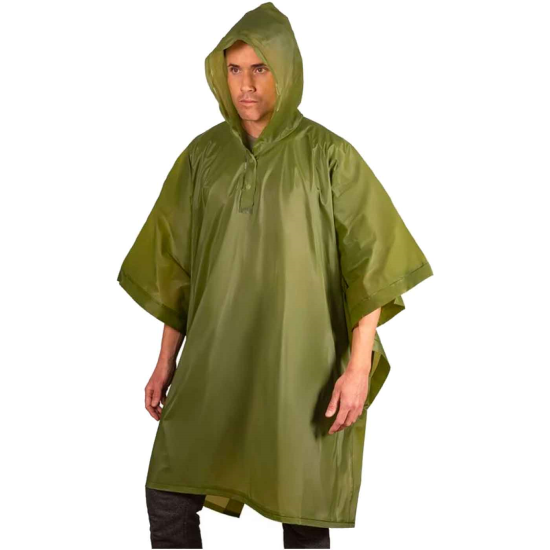 Tradineur - Poncho impermeable con capucha para adultos - Fabricado 100% poliéster - Alta densidad y revestimiento - Talla XL - XXL (Color Verde)