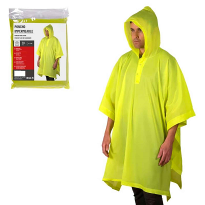 Tradineur - Poncho impermeable con capucha para ciclitas - Fabricado 100% poliéster - Alta densidad y revestimiento - Talla XL - XXL (Color Amarillo)