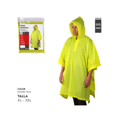 Tradineur - Poncho impermeable con capucha para ciclitas - Fabricado 100% poliéster - Alta densidad y revestimiento - Talla XL - XXL (Color Amarillo)