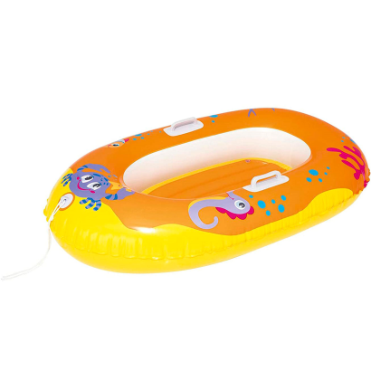 Tradineur - Barca hinchable infantil decorada con animales marinos, balsa inflable de vinilo, incluye parche de reparación, 119 x 79 cm, color aleatorio