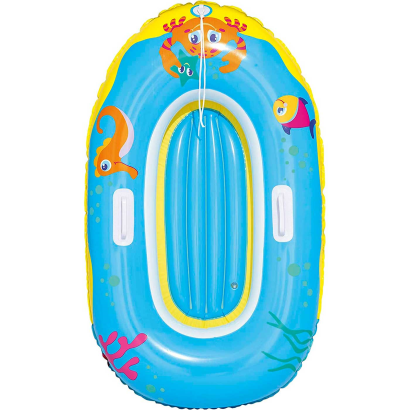 Tradineur - Barca hinchable infantil decorada con animales marinos, balsa inflable de vinilo, incluye parche de reparación, 119 x 79 cm, color aleatorio