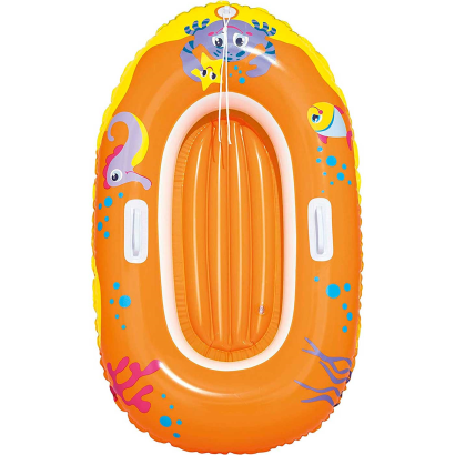 Tradineur - Barca hinchable infantil decorada con animales marinos, balsa inflable de vinilo, incluye parche de reparación, 119 x 79 cm, color aleatorio