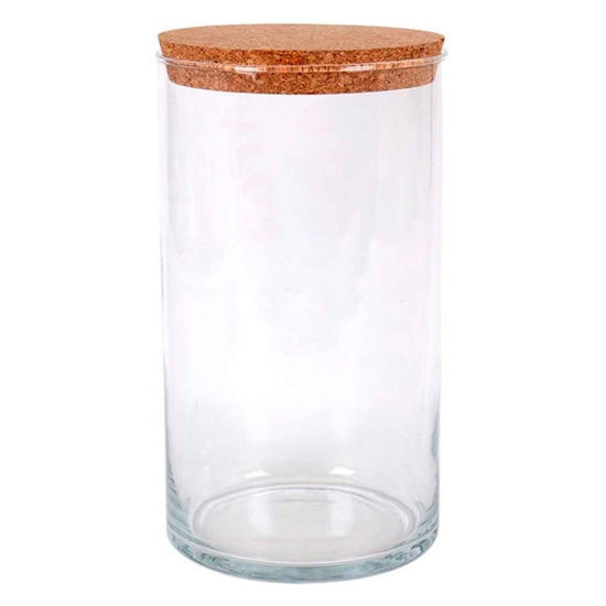 Tradineur - Bote redondo de cristal con tapa de corcho de bambú - Capacidad de 3,5 L - Tarro de almacenamiento para guardar café, galletas, legumbres, especias, etc. - Ø 14,5 x 25 cm