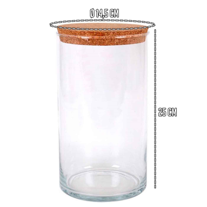 Tradineur - Bote redondo de cristal con tapa de corcho de bambú - Capacidad de 3,5 L - Tarro de almacenamiento para guardar café, galletas, legumbres, especias, etc. - Ø 14,5 x 25 cm