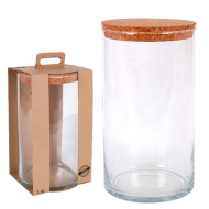 Tradineur - Bote redondo de cristal con tapa de corcho de bambú - Capacidad de 3,5 L - Tarro de almacenamiento para guardar café, galletas, legumbres, especias, etc. - Ø 14,5 x 25 cm