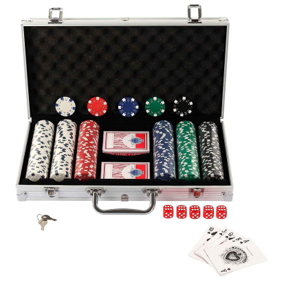 Tradineur - Juego de póker con 300 piezas - Fichas de 11,5 gramos, 2 Barajas de Cartas - Incluye maletín de metal.