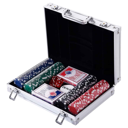 Tradineur - Juego de póker con 200 piezas - Fichas de 11,5 gramos, 2 Barajas de Cartas - Incluye maletín de metal - 8 x 31,5 x 23 cm