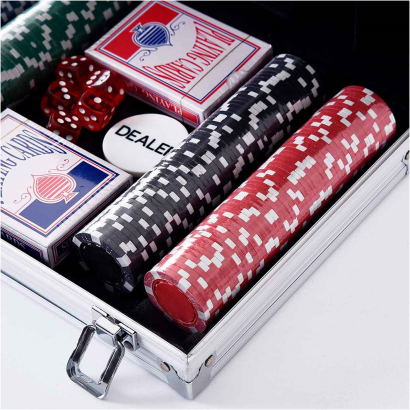 Tradineur - Juego de póker con 200 piezas - Fichas de 11,5 gramos, 2 Barajas de Cartas - Incluye maletín de metal - 8 x 31,5 x 23 cm