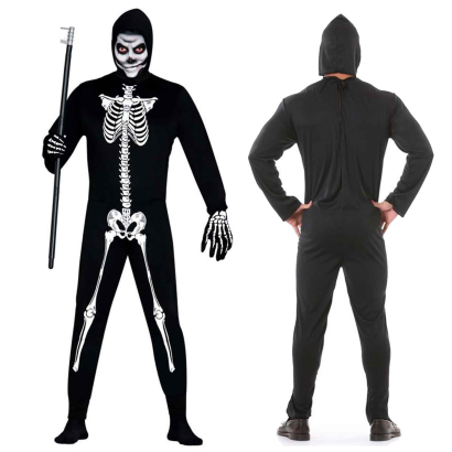 Tradineur - Disfraz de esqueleto - traje de color negro con diseño de huesos color blanco para jóvenes y adultos para carnaval, halloween y celebraciones. Talla M