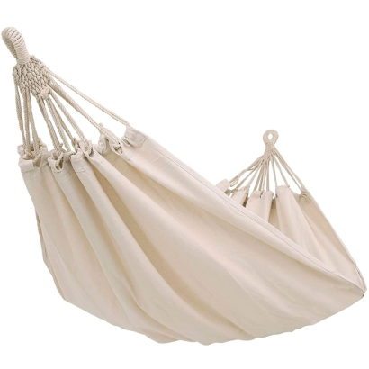 Tradineur - Hamaca de algodón con bolsa, 1-2 personas, máximo 120 kg, columpio de tela para dormir, camping, jardín, exterior (Blanco roto, 210 x 150 cm)