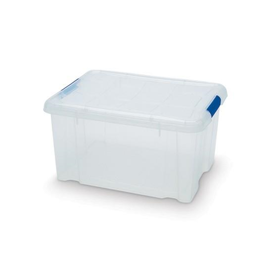 Tradineur - Caja de plástico transparente de 21,5 x 39,5 x 29,5 cm, con capacidad de 16  litros, Contenedor de plástico para almacenamiento con tapa y ruedas válida para interior e exterior.