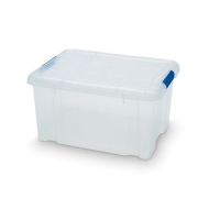 Tradineur - Caja de plástico transparente de 21,5 x 39,5 x 29,5 cm, con capacidad de 16  litros, Contenedor de plástico para almacenamiento con tapa y ruedas válida para interior e exterior.