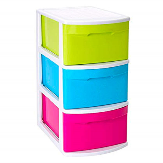 Tradineur - Cajonera támesis 3 cajones de color sutido de 61 x 27,5 x 39,2 cm, Cajonera plástico 3 cajones sin ruedas multiusos para almacenamiento y organización ideal para oficina.