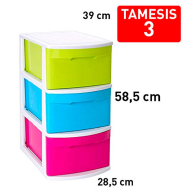 Tradineur - Cajonera támesis 3 cajones de color sutido de 61 x 27,5 x 39,2 cm, Cajonera plástico 3 cajones sin ruedas multiusos para almacenamiento y organización ideal para oficina.