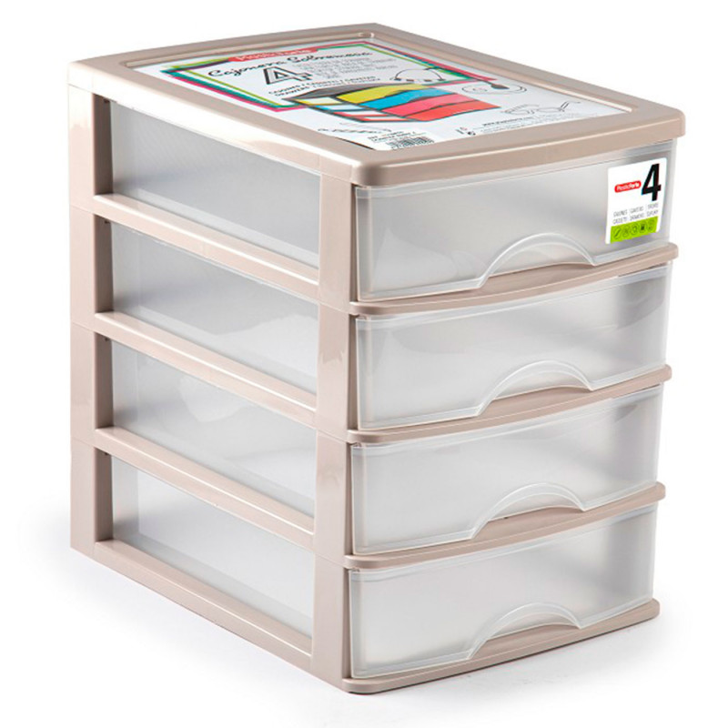 Tradineur - Cajonera de sobremesa - Fabricado en España - 4 Cajones Transparentes - Torre de almacenaje, armario, baño, oficina Tradineur - Cajonera de sobremesa - Fabricado en España - 4 Cajones Transparentes - Torre de almacenaje, armario, baño, oficina