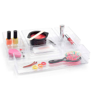 Tradineur - Set de 5 bandejas organizadoras de plástico para maquillaje, cosméticos y joyas. Organizadores de cajones de escritorio o baño