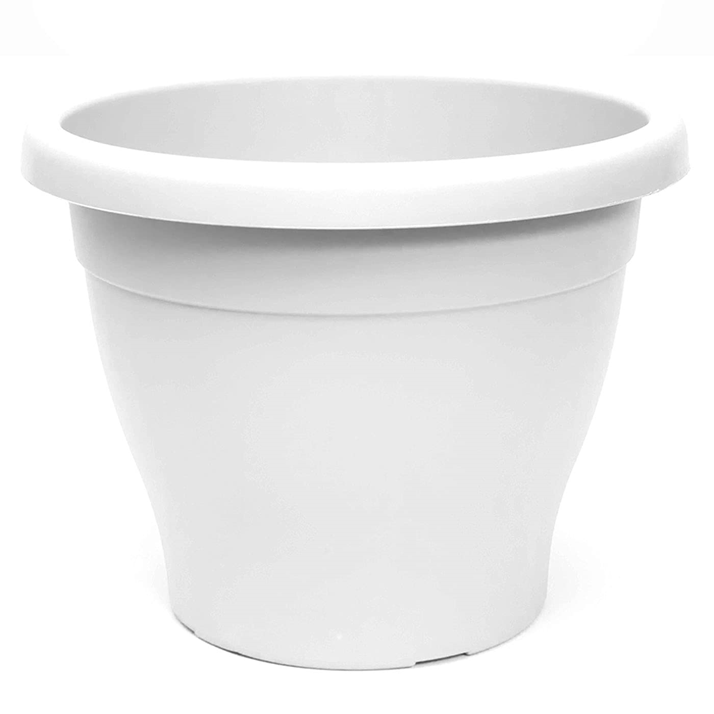 Tradineur - Maceta de plástico tipo "mediterránea", de color blanco, y con 34 cm de diámetro y 28,5 cm de alto, ideal tanto para interior como exterior. Jardinera alta con agujeros para drenar agua