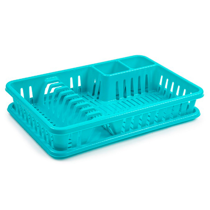 Tradineur - Escurreplatos Venecia de plástico rectangular, bandeja antigoteo, escurridor, soporte, organizador vajilla, cocina, 45 x 29,7 x 8 cm, color aleatorio