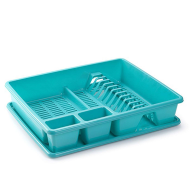 Tradineur - Escurreplatos rectangular de plástico con bandeja anti goteo 9 x 48 x 38 cm, escurridor de platos, soporte, organizador, estante para vajilla de cocina, color aleatorio