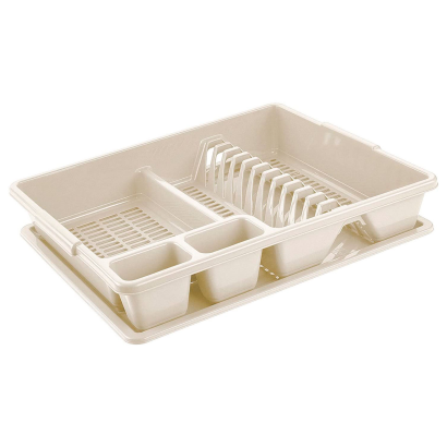 Tradineur - Escurreplatos rectangular de plástico con bandeja anti goteo 9 x 48 x 38 cm, escurridor de platos, soporte, organizador, estante para vajilla de cocina, color aleatorio