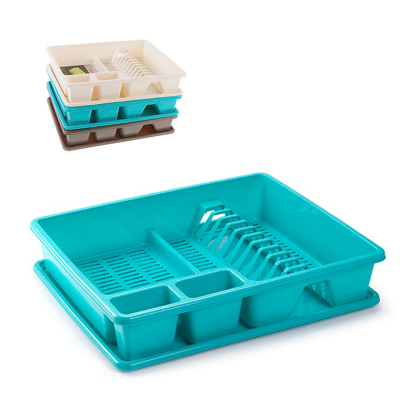 Tradineur - Escurreplatos rectangular de plástico con bandeja anti goteo 9 x 48 x 38 cm, escurridor de platos, soporte, organizador, estante para vajilla de cocina, color aleatorio