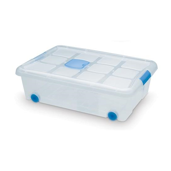 Tradineur - Caja con ruedas y tapa de plástico de 18,5 x 60,3 x 43 cm, con capacidad para 31 litros. Baúl con tapa para organización del hogar. Arcón de plástico para distintos usos