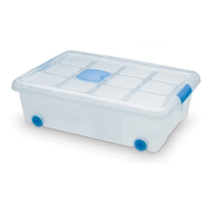 Tradineur - Caja con ruedas y tapa de plástico de 18,5 x 60,3 x 43 cm, con capacidad para 31 litros. Baúl con tapa para organización del hogar. Arcón de plástico para distintos usos