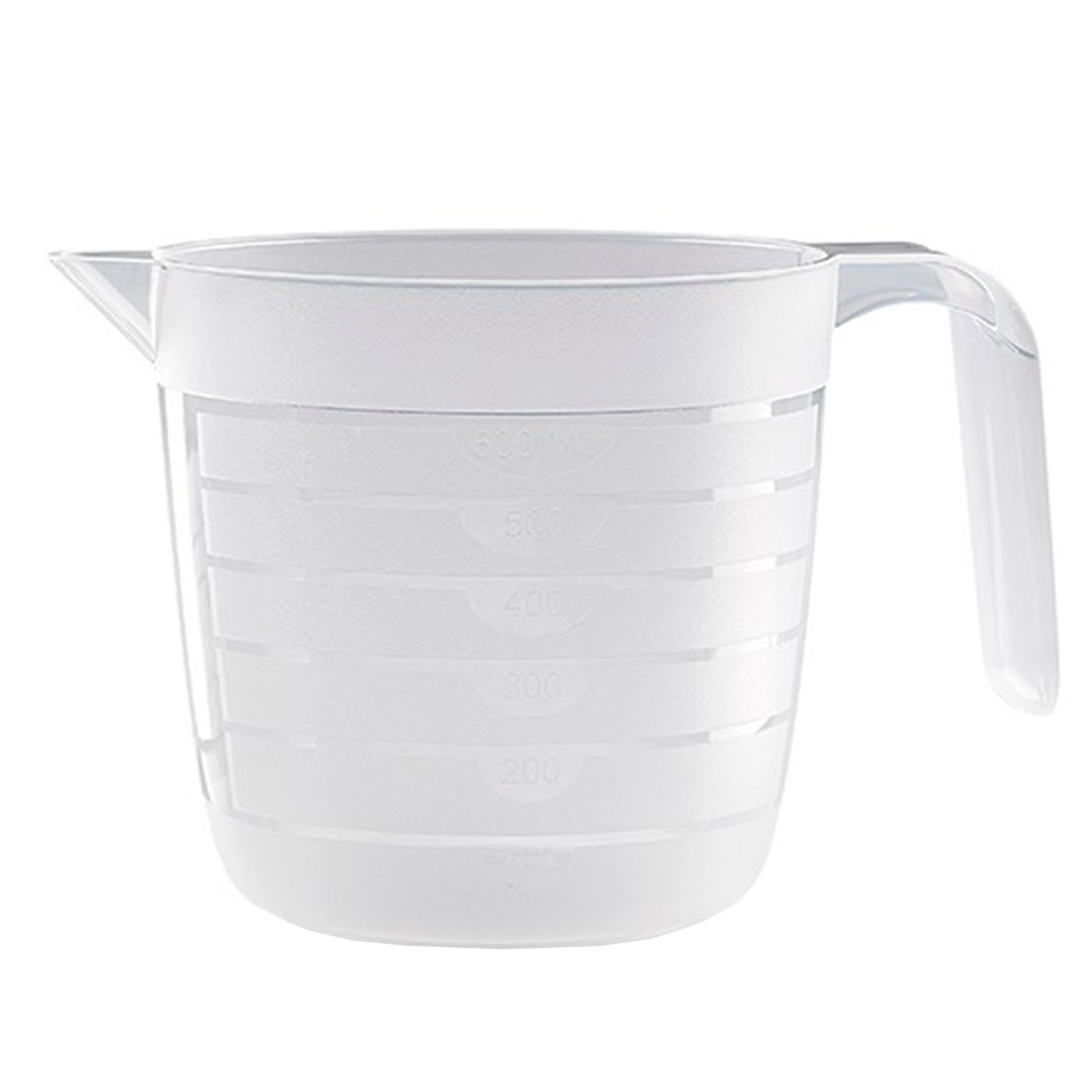 Tradineur - Jarra medidora de plástico de 600 ml. Recipiente para medir líquidos y sólidos 11 x 10,5 cm, cocina o repostería, válida para microondas y lavavajillas