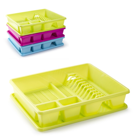 Tradineur - Escurreplatos rectangular grande, organizador de cocina, escurridor con bandeja, color surtido, 48 x 38 x 9 cm