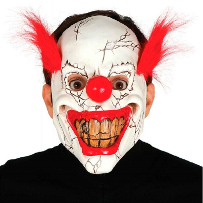 Tradineur - Máscara de payaso con pelo - Apto para jóvenes y adultos - Complementos de disfraces para carnaval, halloween u otras celebraciones - Color blanco y rojo.