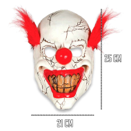 Tradineur - Máscara de payaso con pelo - Apto para jóvenes y adultos - Complementos de disfraces para carnaval, halloween u otras celebraciones - Color blanco y rojo.