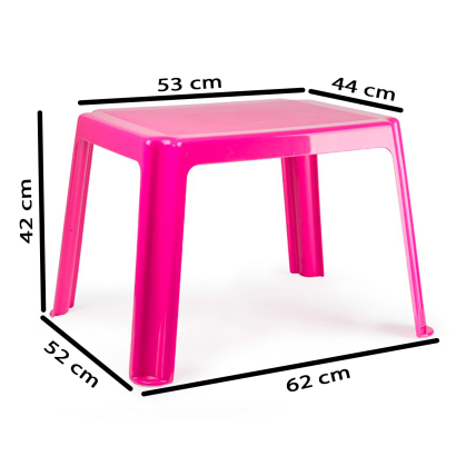 Tradineur - Mesa auxiliar baja de plástico, mesita para niños, estructura sólida, interior y exterior, salón, jardín (Rosa, 54 x 65 x 42 cm)