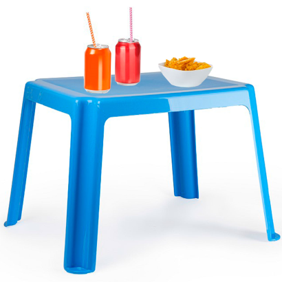 Tradineur - Mesa auxiliar de polipropileno, mesita baja para niños, estructura sólida, interior y exterior, salón, jardín (Azul, 54 x 65 x 42 cm)